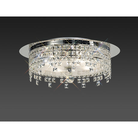 Esta 6 Light Round Glass Crystal Flush Ceiling Light - Polished Chrome