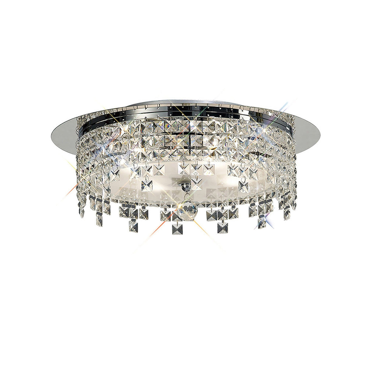 Esta 6 Light Round Glass Crystal Flush Ceiling Light - Polished Chrome