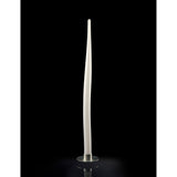 The Estalacta 1 Light Small Floor Lamp in Silver & Opal White features a tall, slender design with a smooth, tapering form on a round metallic base, making it an elegant and eye-catching modern accent light.