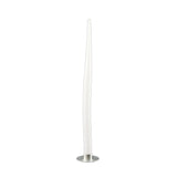 The Estalacta 1 Light Small Floor Lamp in Silver & Opal White features a tall, slender, gently twisting design on a round metallic base, creating a striking modern accent light against a plain white background.