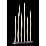 Six tall, slender silver and opal white forms curve gracefully on an oval base, echoing the sculptural elegance of the Estalacta 6 Light Floor Lamp—an eye-catching piece for contemporary interiors.