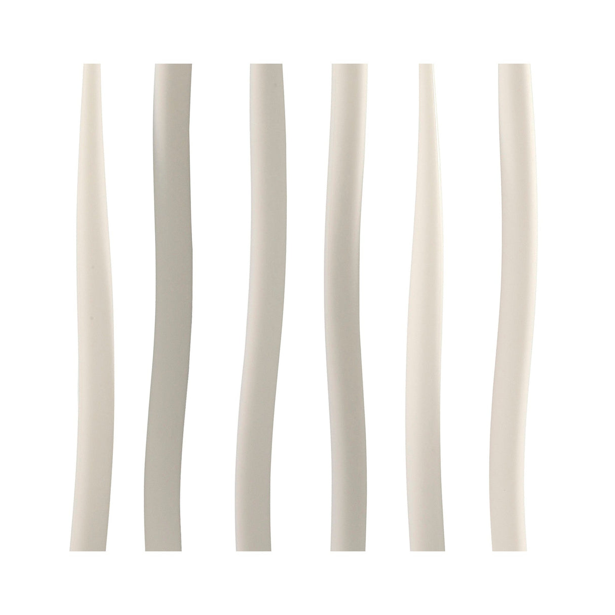 Five vertical, evenly spaced, wavy lines evoke the sculptural lighting of the Estalacta 6 Light Floor Lamp in Silver & Opal White, each subtle curve forming an abstract and minimalist pattern against a plain white background.