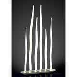 The Estalacta 6 Light Floor Lamp in Silver & Opal White features six sleek, wavy LED rods on an oval base, creating a modern sculptural lighting piece ideal for enhancing contemporary interiors.