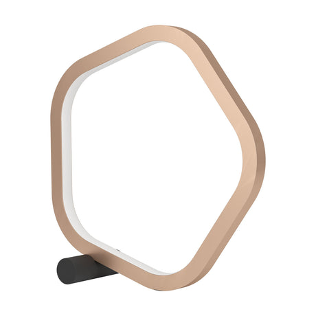 Estrella LED Table Lamp in bronze, a steel ring shaped like a softened pentagon with a white inner diffuser, set on a black cylindrical foot against a plain white background.