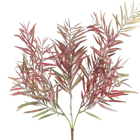 Etaya artificial leaf branch with a bare brown stem topped by sprays of narrow dark red leaves fading to green tips, on a plain white background.