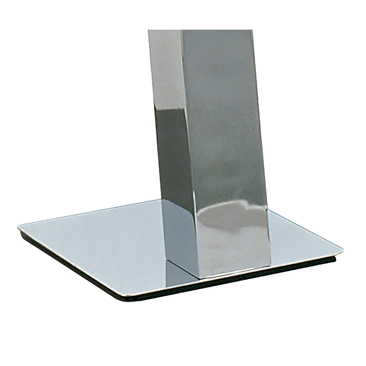 A close-up of the Euphoria 2 Light Floor Lamp - Chrome shows its shiny, chrome-finished square base supporting a reflective vertical metal post, all set against a white background.