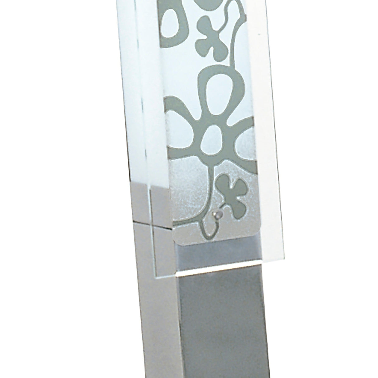 A close-up of the Euphoria 2 Light Floor Lamp in chrome, showcasing its decorative glass design with abstract flower patterns, beautifully highlighted by contemporary lighting.