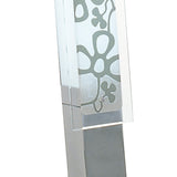 A close-up of the Euphoria 2 Light Floor Lamp in chrome, showcasing its decorative glass design with abstract flower patterns, beautifully highlighted by contemporary lighting.