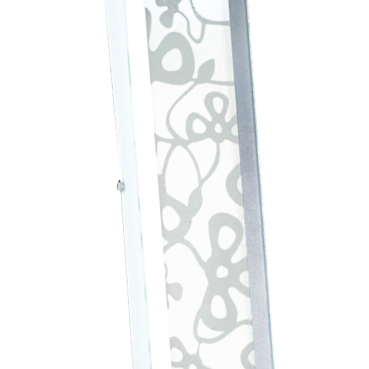 A close-up of a frosted glass panel with a silver metal frame and light gray swirl pattern is shown beside the Euphoria 2 Light Floor Lamp in chrome.