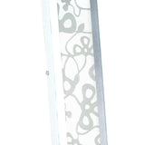A close-up of a frosted glass panel with a silver metal frame and light gray swirl pattern is shown beside the Euphoria 2 Light Floor Lamp in chrome.
