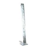 The Euphoria 2 Light Floor Lamp - Chrome is a modern, tall rectangular lamp with frosted glass panels featuring a decorative floral vine design, set on a square metal base for a striking sculptural lighting effect.