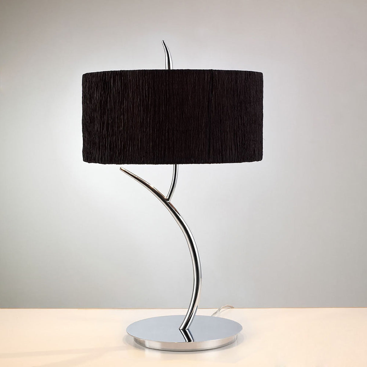 Eve 2 Light Table Lamp - Polished Chrome With Black Round Shade
