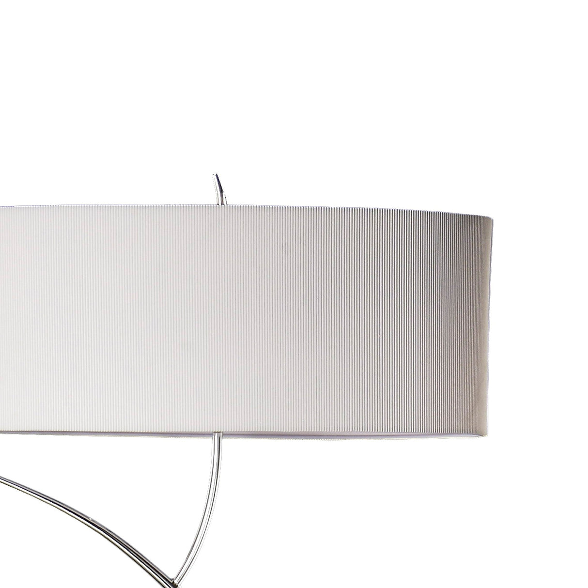 The Eve 2 Light Floor Lamp features a modern chrome finish, an elegant curved metal stand, and a large white oval shade, styled against a plain white background.