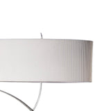 The Eve 2 Light Floor Lamp features a modern chrome finish, an elegant curved metal stand, and a large white oval shade, styled against a plain white background.