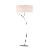 The Eve 2 Light Floor Lamp features a slender, curved chrome stand with a large white oval shade on a round base—ideal contemporary lighting for minimalist spaces.