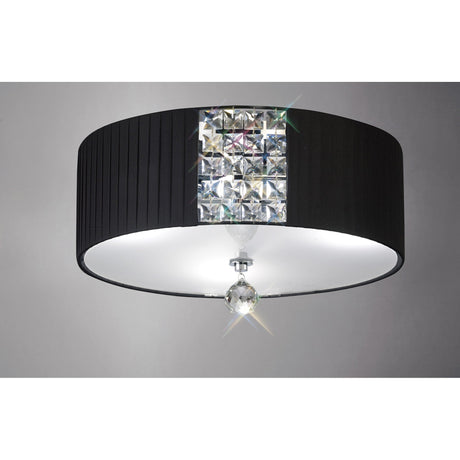 Evelyn 3 Light Crystal Flush Ceiling Light - Black