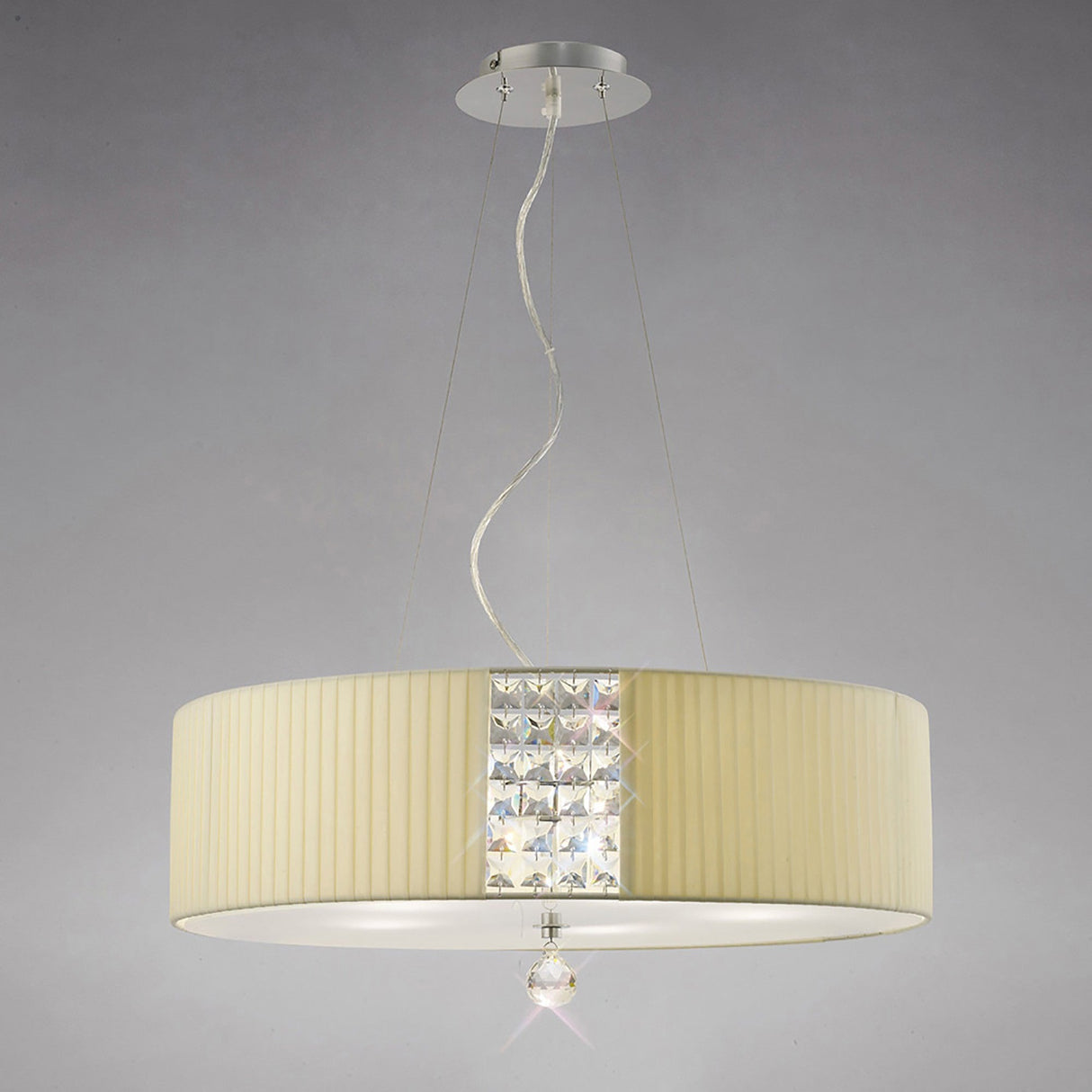 Evelyn 4 Light Crystal Linear Suspension Light/Semi-Flush - Chrome With Cream Shade