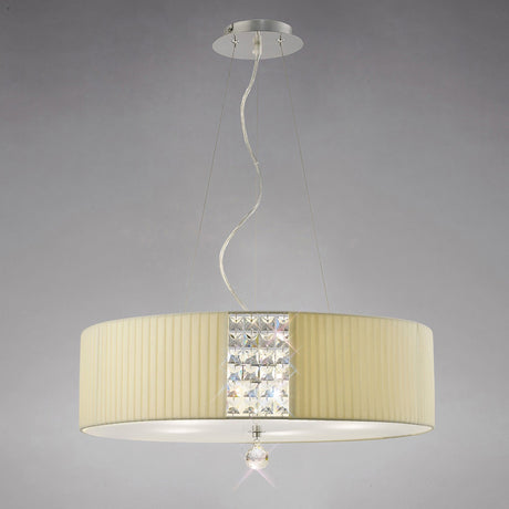 Evelyn 4 Light Crystal Linear Suspension Light/Semi-Flush - Chrome With Cream Shade