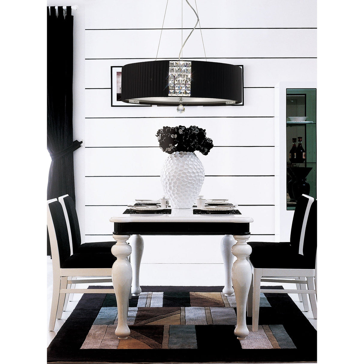 Evelyn 60cm 5 Light Crystal Suspension Light/Semi-Flush - Chrome With Black Shade