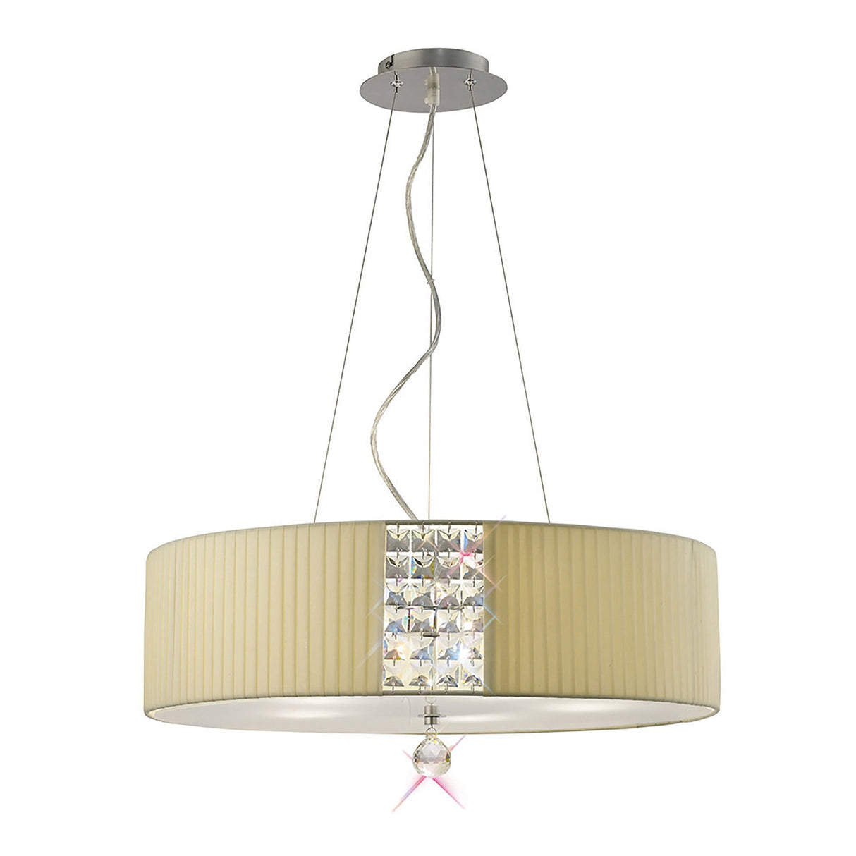 Evelyn 60cm 5 Light Crystal Suspension Light/Semi-Flush - Chrome With Cream Shade