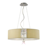 Evelyn 60cm 5 Light Crystal Suspension Light/Semi-Flush - Chrome With Cream Shade