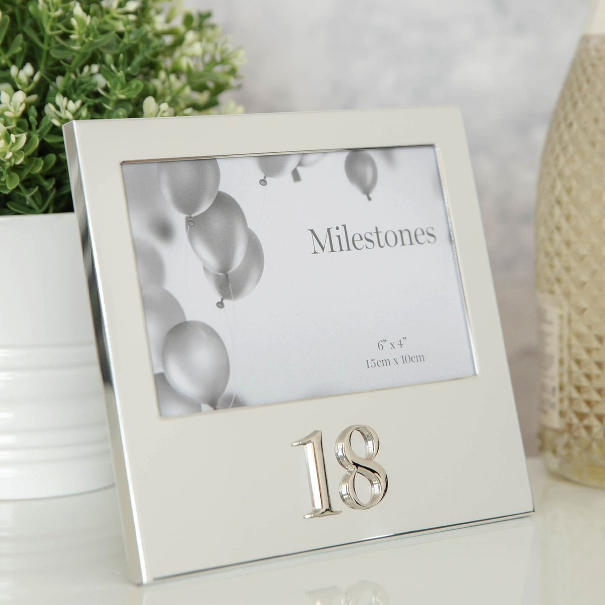 18th Birthday Aluminium 3D Number Photo Frame 6 x 4in - Silver