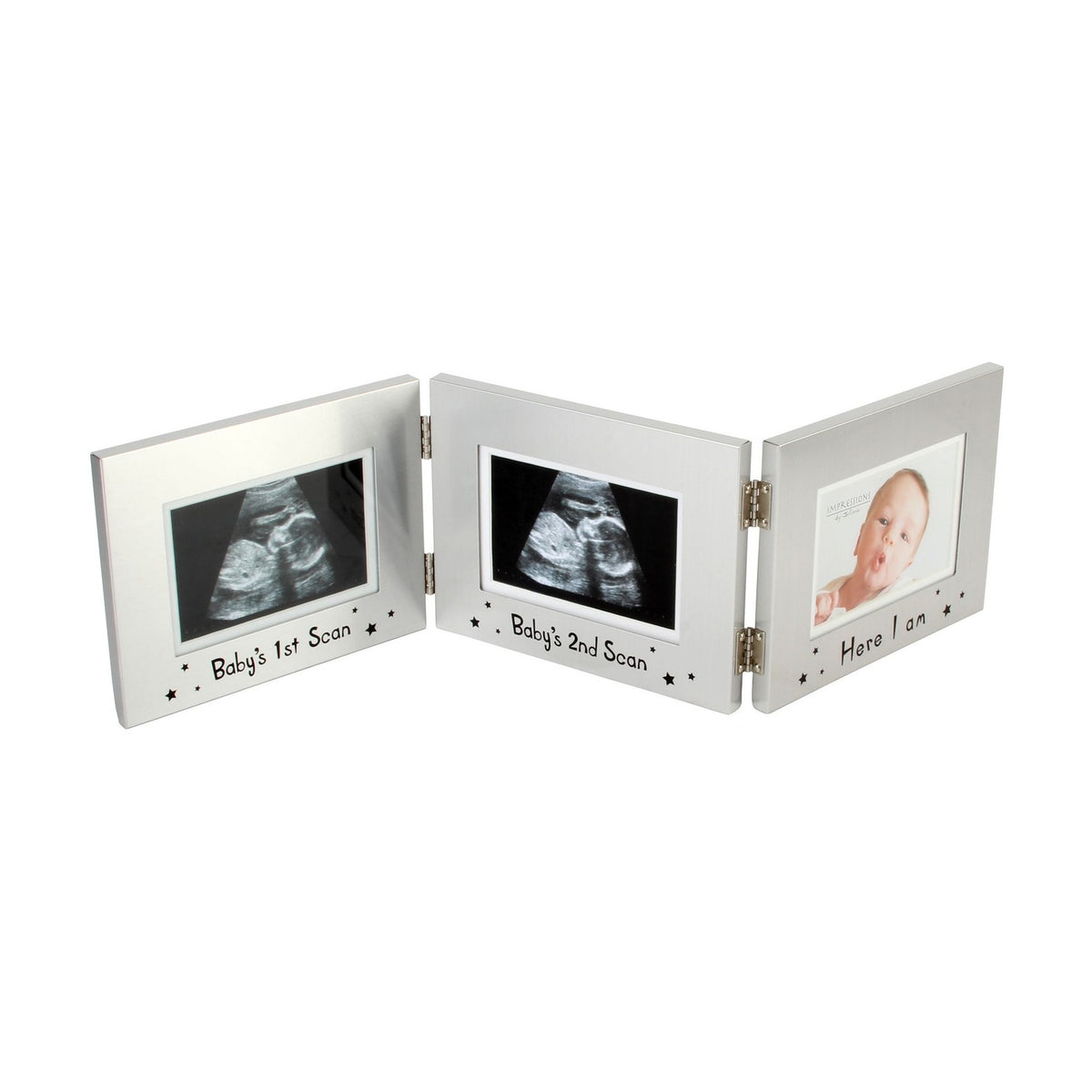 1st/2nd Scan/Here I Am Triple Aluminium Frame 5 x 3.5in - Silver