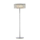 Elevate your space with the Fabio 4 Light Crystal Floor Lamp in Chrome (Without Shade). This glamourous lamp features sparkling crystals and hanging bead strands, casting a warm, inviting glow when illuminated.
