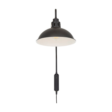 Faldine Swan Neck Wall Light in matt black, with a dome shade on a curved arm, plug-in cord and inline switch, shown on a plain white background.