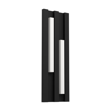 Fandina LED Outdoor Wall Light in black with tall ribbed panel design and two integrated white vertical light bars, set on a plain white background.