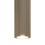 Fariolo 6 Light Pendant in bronze, close-up of a single ribbed steel tube with illuminated open base, shown against a plain white background.