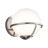 Introducing the Apollo 1 Light Wall Light - Polished Nickel, a modern fixture featuring a sleek frame in polished nickel and a spherical white opal etched glass shade. This contemporary design effortlessly combines style and functionality, offering optimal illumination for any space.