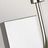 Close-up of the Brianna 1 Light Wall Light featuring a minimalist square white shade and a sleek polished nickel finish, exuding contemporary elegance against a neutral background.