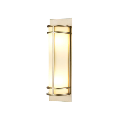 The Fusion 2 Wall Light in Painted Natural Brass is a modern wall sconce featuring a sleek and minimalist rectangular metal frame with an opal glass shade, providing a soft, warm light ideal for contemporary interior spaces.