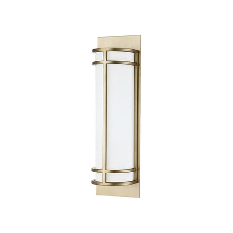 Introducing the Fusion 2 Wall Light - Painted Natural Brass, a modern wall sconce showcasing a sleek rectangular natural brass frame with frosted opal glass shades, designed in an art deco style.