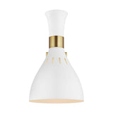 Introducing the Joan 1 Light Wall Light in Matte White/Burnished Brass, showcasing a sleek white shade with a central burnished brass accent. Its minimalist design offers a contemporary aesthetic, making it an adaptable option for diverse interior decors.