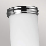 Close-up of the Payne-2 1 Light Wall Light, showcasing a polished chrome finish at the top and an opal etched glass body, set against a neutral gray background.