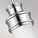 The Payne 1 Light Mini Pendant in polished chrome features a sleek, cylindrical design. The metallic finish beautifully contrasts with an opal etched glass shade, creating a modern and elegant appearance.