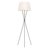 Introducing the Penny 1 Light Floor Lamp, featuring a sleek, polished nickel finish and a three-legged metal base. This modern floor lamp is complemented by a white lampshade, offering a minimalistic and contemporary design that seamlessly fits various interior styles.