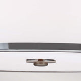 Close-up of the Prospect Park 4 Light Chandelier, featuring a circular design with metallic satin nickel and chrome accents, complemented by a central round knob that reflects modern lighting aesthetics. The opal etched glass shades add an elegant touch against the plain white background.