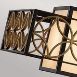 Featuring a sleek and contemporary look, the Remy 4 Light Pendant Chandelier - Heritage Bronze/Parissiene Gold showcases warm light panels with geometric overlap in circular patterns. Its artistic Heritage Bronze frame stands out elegantly against a neutral background.