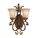 The Sonoma-1 Valley 2 Light Wall Light in cream and bronze offers vintage aesthetics with its ornate design, featuring intricate scrollwork and leaf accents reminiscent of classic Sonoma Valley elegance.