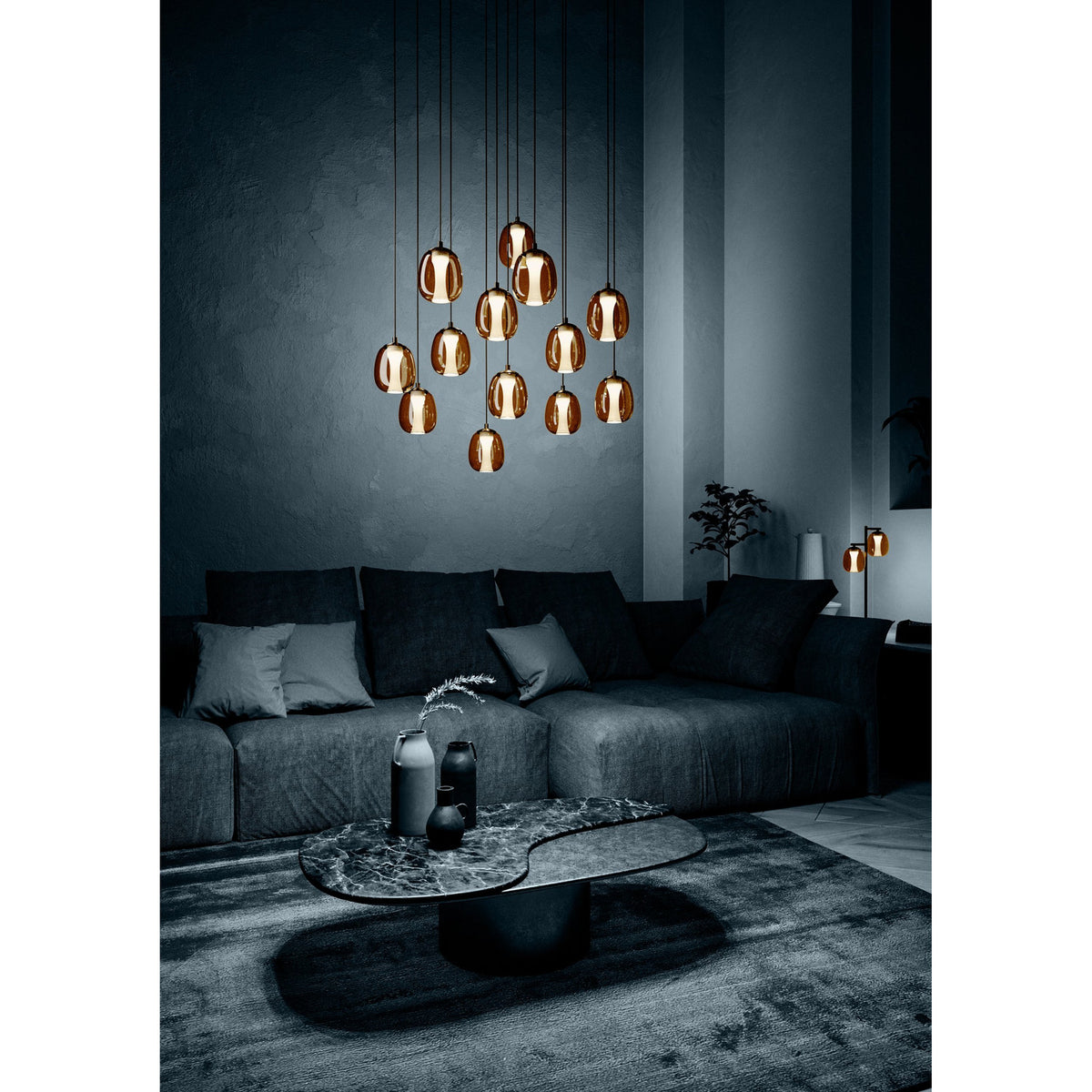 Ferro Glass 13 Light Pendant - Dark Bronze