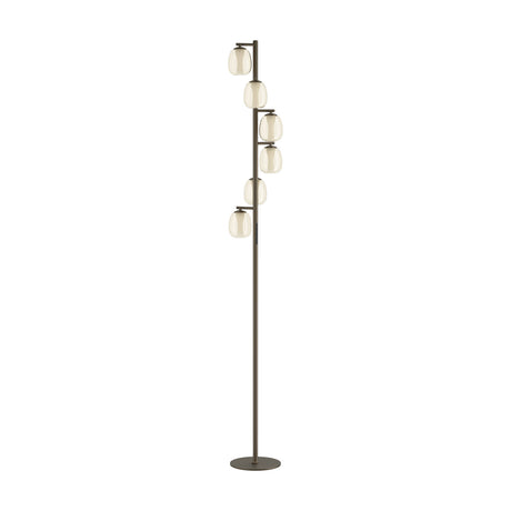 Ferro LED floor lamp in dark bronze, with six brown-tinted oval glass shades stepping up a slim stem from a round disc base, shown on a plain white background.