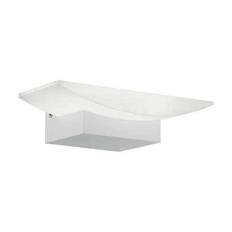 Fesessa LED Wall Light 20cm in White – a curved, satin-finish plastic shade over a rectangular white aluminium mount, shown on a plain white background.