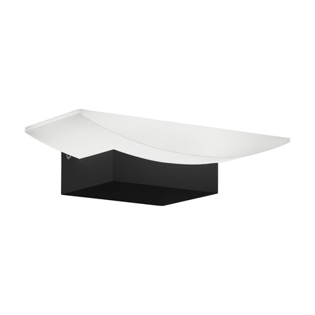 Fesessa LED Wall Light in black, with a squared aluminium base and a curved frosted white plastic shade extending beyond it, shown on a plain white background.
