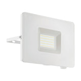 Fesvine LED flood light in white aluminium with a rectangular glass front, integrated LED panel, mounting bracket, and screws, shown on a plain white background.