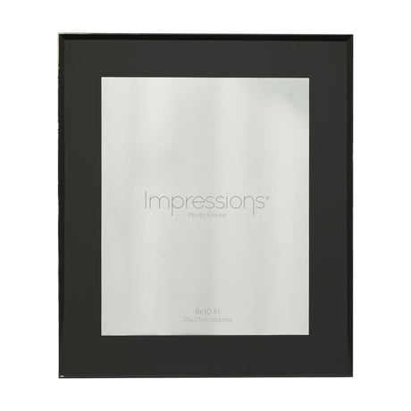 Plain Bevelled Glass Photo Frame in black, rectangular with a wide gloss border, holding a 10 x 8in photo, shown on a plain white background.