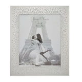 Rectangular wedding photo frame in silver mirror finish with dense starburst crystal border, displaying an 8"x10" "Always & Forever" sample photo.