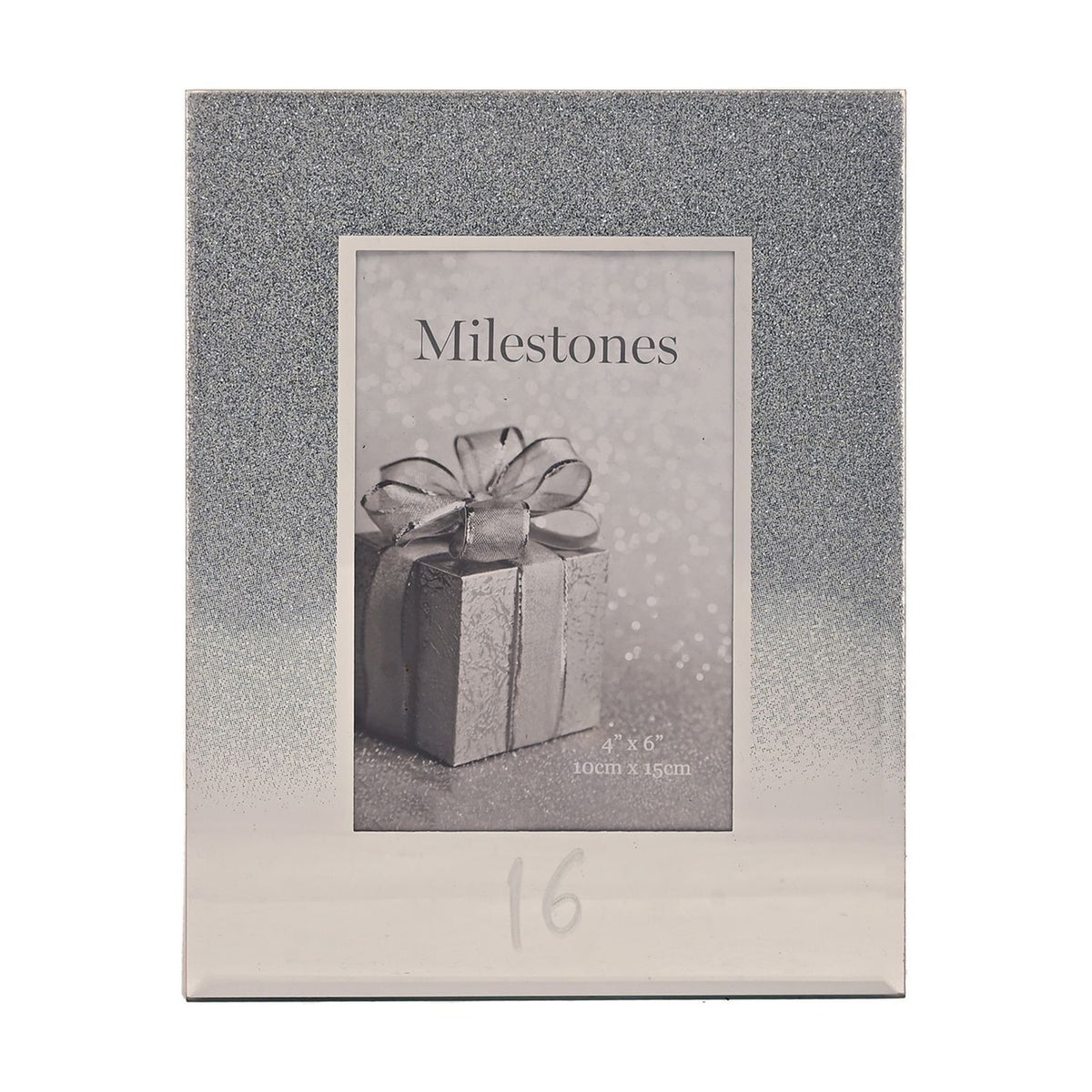 16th Birthday Glitter Mirror Glass Photo Frame 6 x 4in - Silver